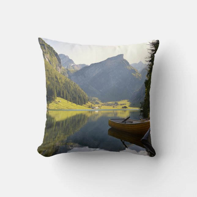 Alpine Mountain Lake in Switzerland Cushion (Front)