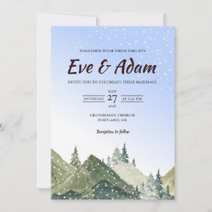 Alpine Mountain Starry Watercolor Winter Wedding Invitation