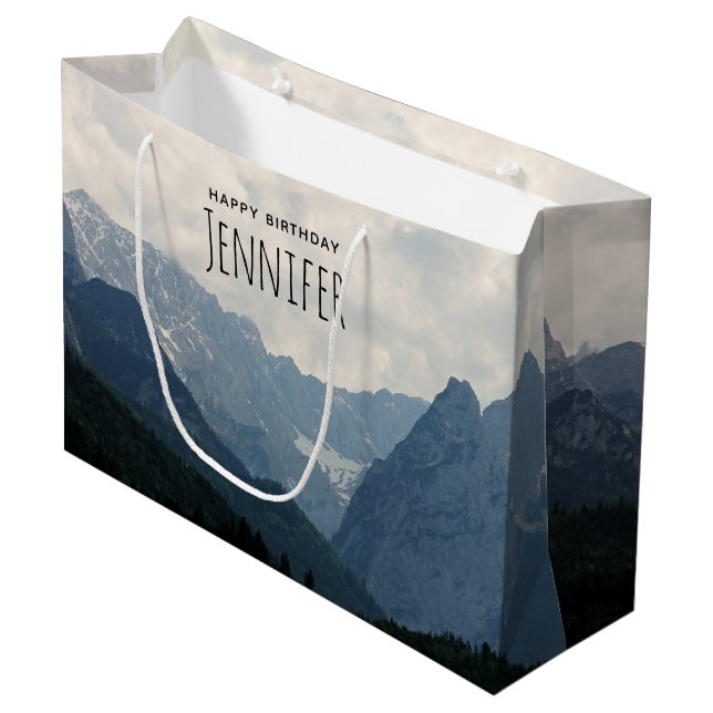 Alpine Mountains Country Nature Photo Birthday Large Gift Bag (Front Angled)