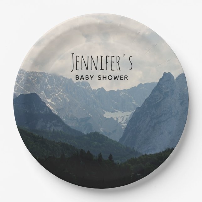 Alpine Mountains Nature Photo Country Baby Shower Paper Plate (Front)