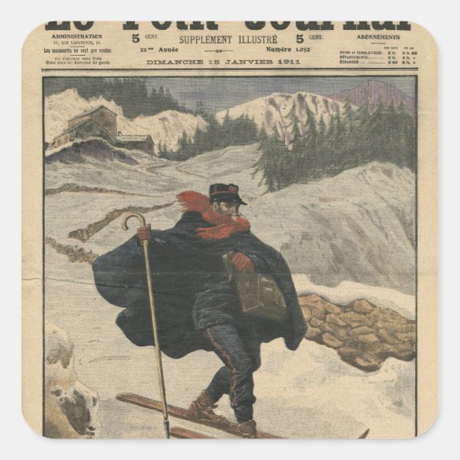 Alpine postmen using ski square sticker (Front)