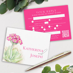 Alpine primrose art wedding reply with QR code RSVP Card