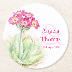 Alpine primula ping green wedding coasters