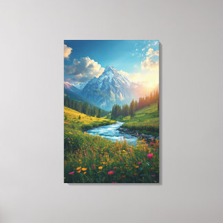 Alpine River Sunrise – Serene Mountain Landscape Canvas Print