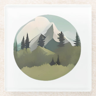 Alpine Serenity: Hills and Snow-Capped Peaks Glass Coaster