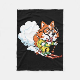 Alpine Ski Dog Nerdy Corgi Bow Tie Gles Fleece Blanket