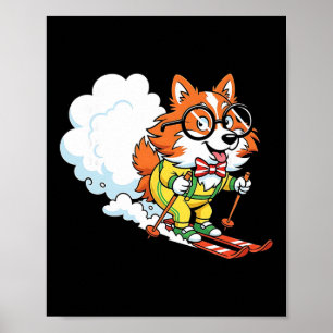 Alpine Ski Dog Nerdy Corgi Bow Tie Gles Poster