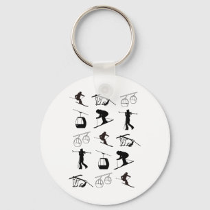 Alpine Ski, Downhill Skier Motif Grid Key Ring