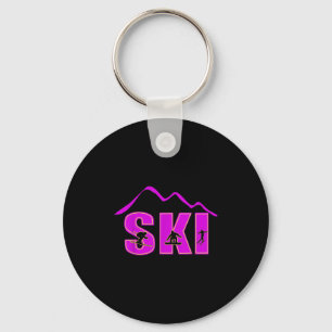 Alpine Ski, Downhill Skier Mountain Line Key Ring