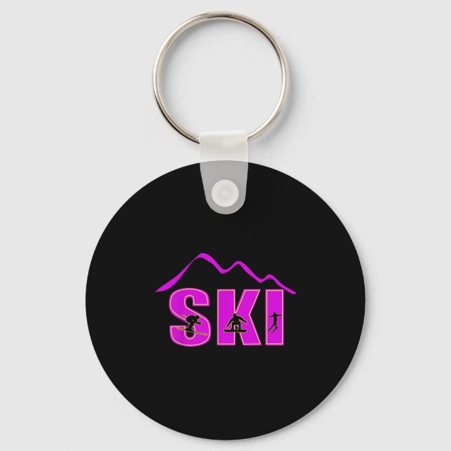Alpine Ski, Downhill Skier Mountain Line  Key Ring (Front)
