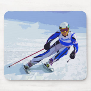 Alpine Skier In Blue With Your Name Drawing Mouse Pad