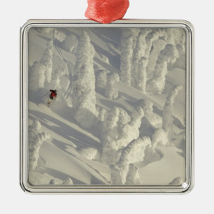 Alpine Skier in thick snowghosts at Big Metal Tree Decoration