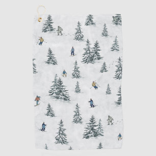 Alpine Skiers and Hidden Yetis - Downhill Skiing Golf Towel