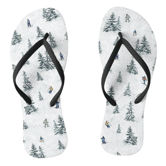 Alpine Skiers and Hidden Yetis - Downhill Skiing  Jandals (Footbed)