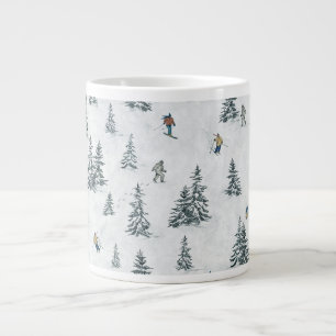Alpine Skiers and Hidden Yetis - Downhill Skiing Large Coffee Mug