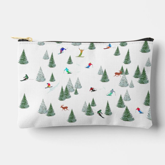 Alpine Skiers Downhill Skiing Illustration  Accessory Pouch (Front)