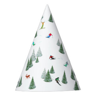 Alpine Skiers Downhill Skiing Illustration Party Hat
