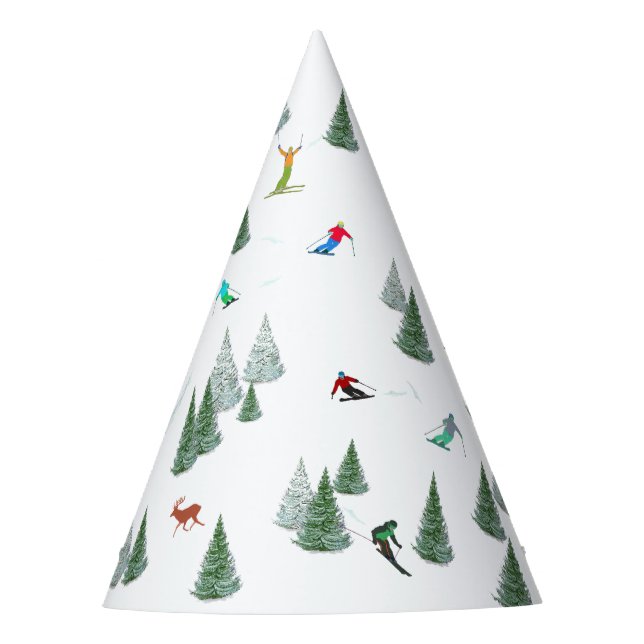 Alpine Skiers Downhill Skiing Illustration  Party Hat (Front)