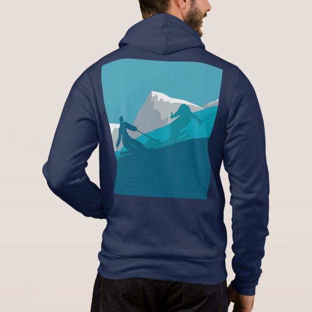 Alpine Skiers Downhill Skiing Navy Blue Hoodie (Back)