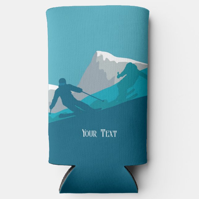 Alpine Skiers Downhill Skiing  Personalised Seltzer Can Cooler (Front)