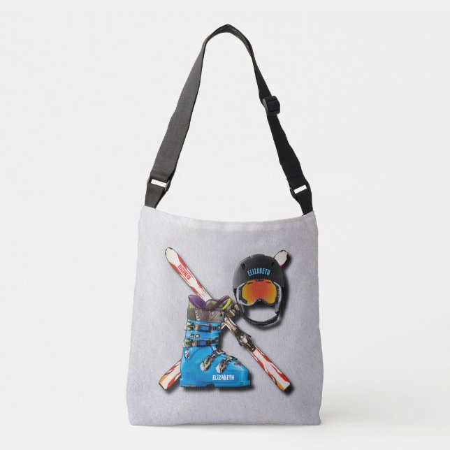 Alpine Skiing Boots Helmet Googles With Your Name Crossbody Bag (Front)
