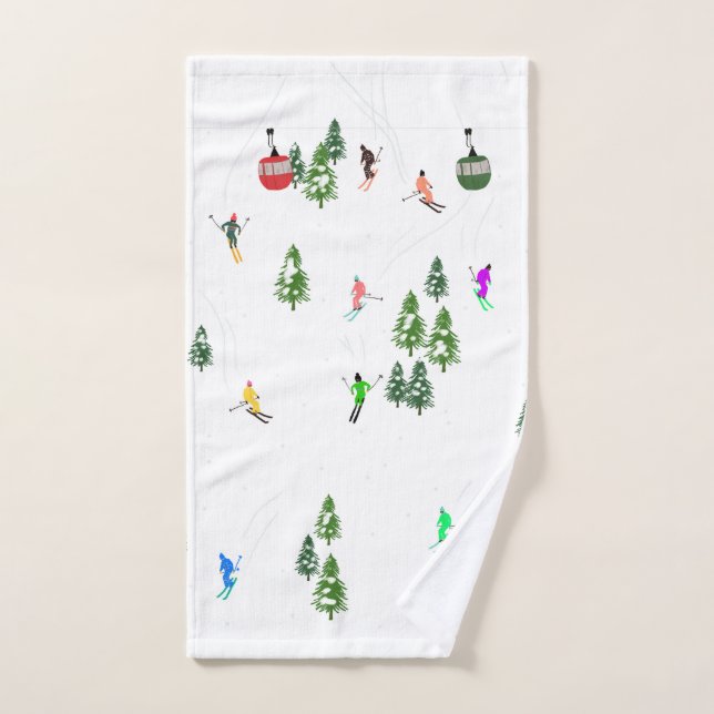  Alpine Skiing | Gondola Ski Lift Holiday Skiers Hand Towel (Hand Towel)