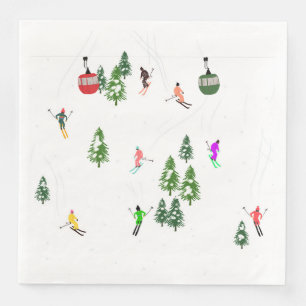 Alpine Skiing Gondola Ski Lift Holiday Skiers Napkin