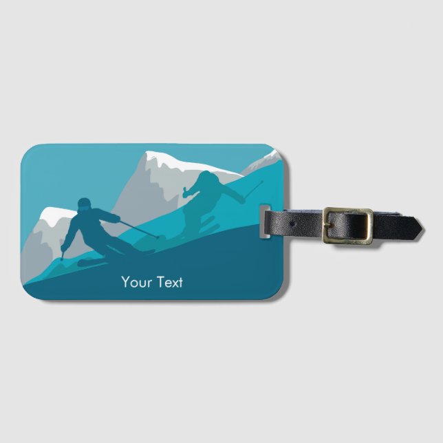 Alpine Skiing Personalised  Luggage Tag (Front Horizontal)