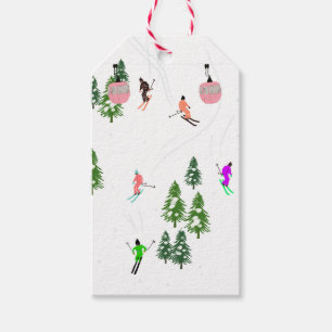 Alpine Skiing Pink Ski Lift Holiday Skiers Gift Tags