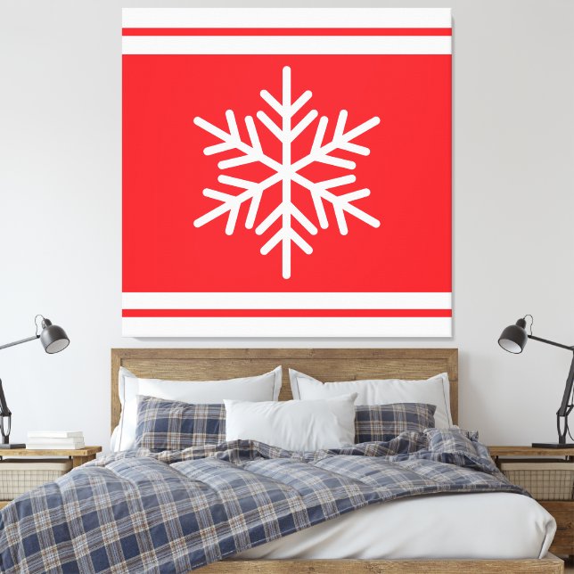 Alpine Snowflake Fun Christmas Red White Stripes Canvas Print (Insitu(Bedroom))