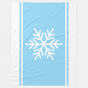 Alpine Snowflake Navy Blue White Racing Stripes Fleece Blanket