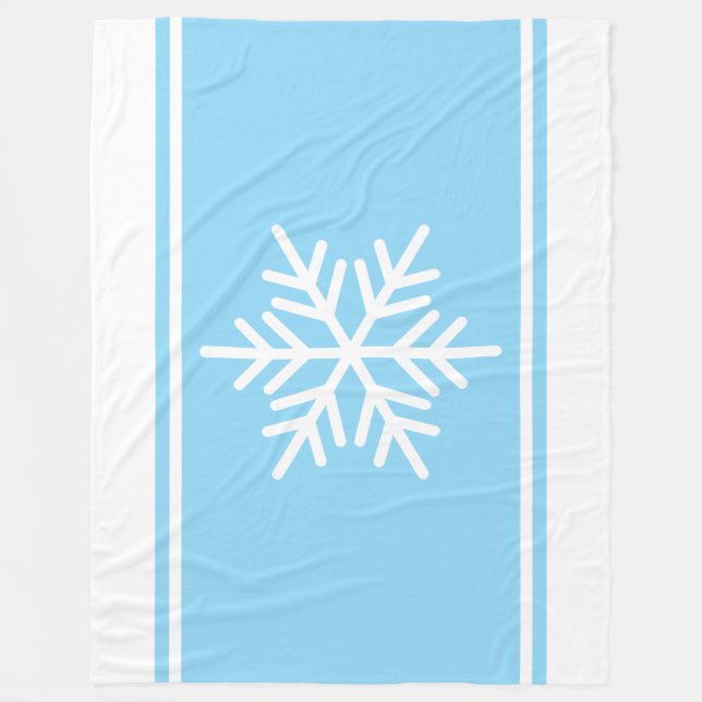 Alpine Snowflake Navy Blue White Racing Stripes Fleece Blanket (Front)