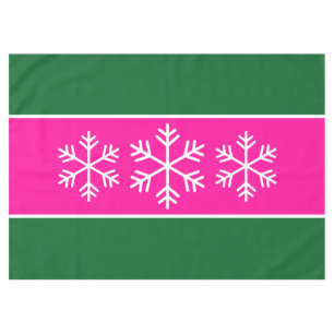 Alpine Snowflakes Bright Pink Forest Green Stripes Tablecloth