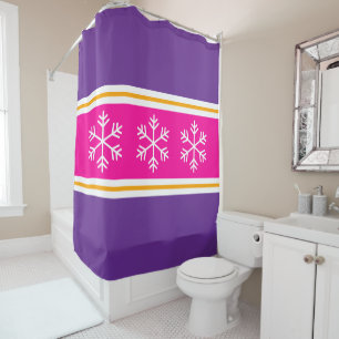 Alpine Snowflakes Bright Pink Royal Purple Stripes Shower Curtain