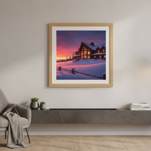 Alpine Sunset Lodge Cozy Winter Poster