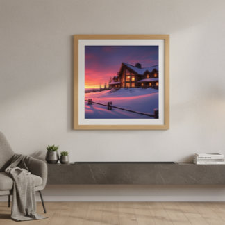 Alpine Sunset Lodge Cozy Winter Poster