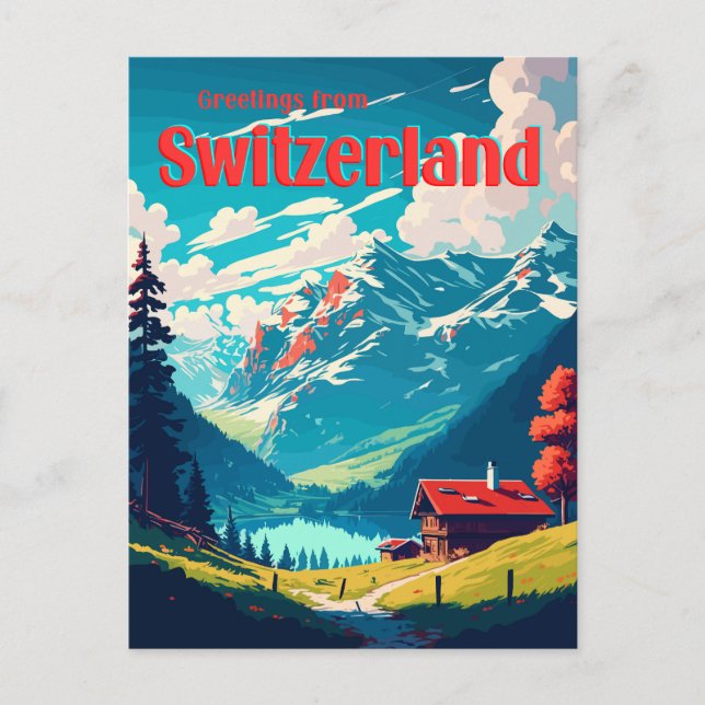 Alpine Swiss Chalet Switzerland Travel Postcard (Front)