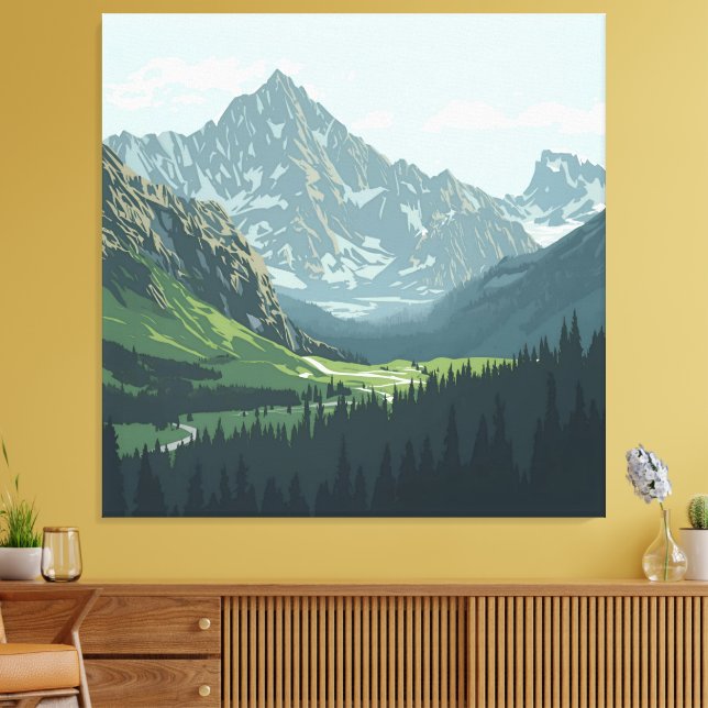 Alpine Valley Poster – Tranquil Mountain View Canvas Print (Insitu(LivingRoom))