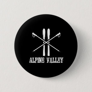 Alpine Valley Ski Skiing Skier Poles Slalom Down H 6 Cm Round Badge