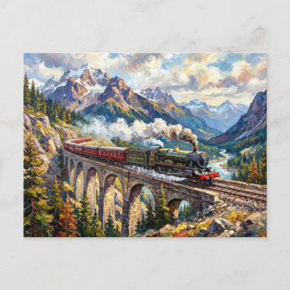 Alpine Viaduct Steam Train Scenic Landscape Art Postcard