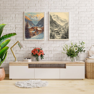 Alpine Village Charm – Vintage Swiss Alps Travel Poster