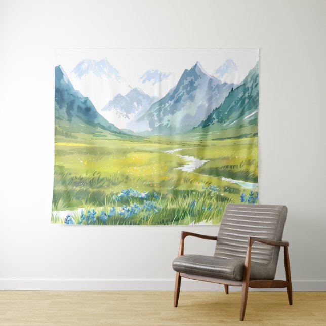 Alpine Whisper – Meadow Beneath the Peaks Tapestry (In Situ (Horizontal))