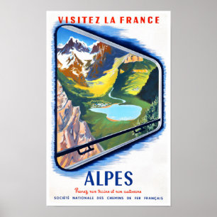 Alps by train France vintage travel Poster