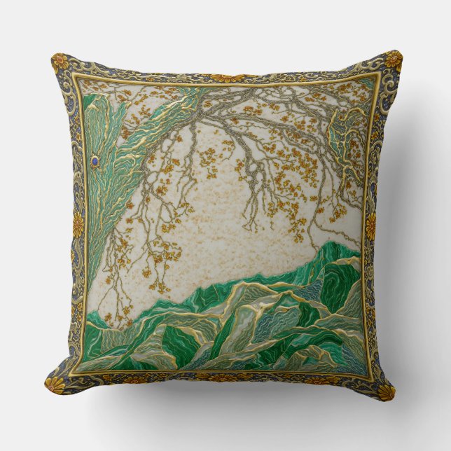 Alps Gold Silver Lapis  Amber Malachite  Cushion (Front)