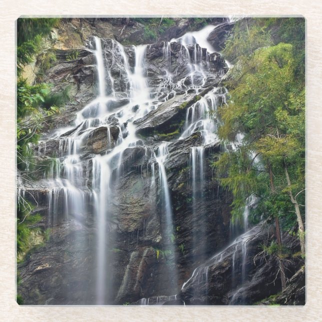 Alps Mountain Top Waterfall Glass Coaster (Front)