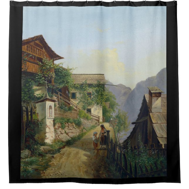 Alps Mountains Chalet Hamlet Town Shower Curtain (Front)