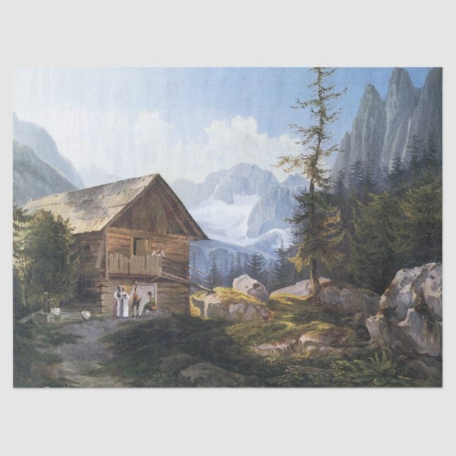 Alps Mountains Forest Trees Chateau Tissue Paper (Front)