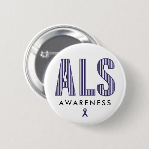 ALS Awareness Blue Ribbon 6 Cm Round Badge