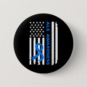 Als Awareness Blue Ribbon American Flag  6 Cm Round Badge