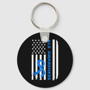 Als Awareness Blue Ribbon American Flag Key Ring